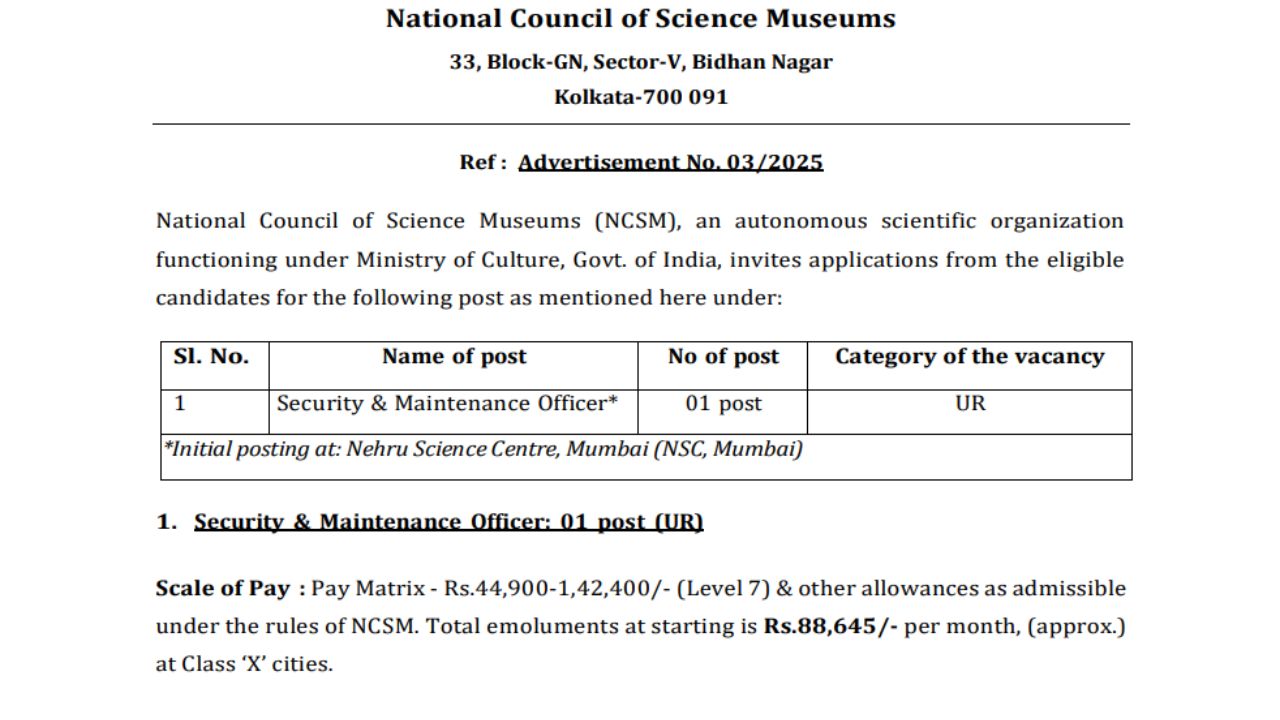 NCSM Recruitment 2025